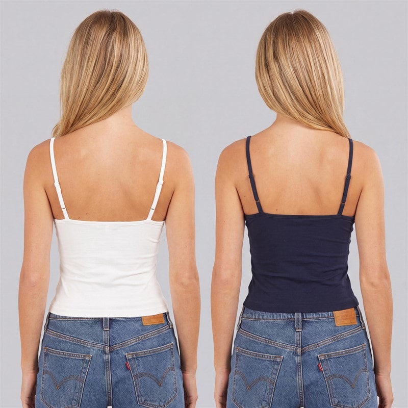 Tommy Jeans Womens Two Pack Essential Vests Ecru/Dark Night Navy - Image 2