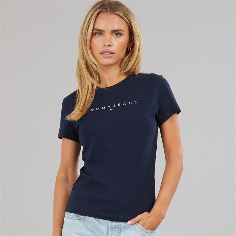 Tommy Jeans Womens Linear T-Shirt Dark Night Navy 1 - Image 3