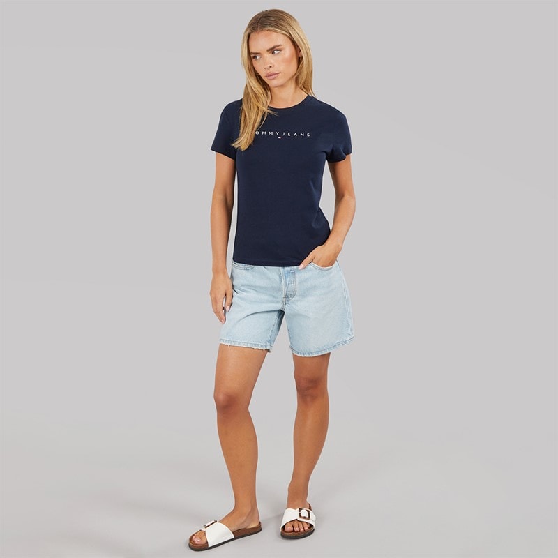 Tommy Jeans Womens Linear T-Shirt Dark Night Navy 1 - Image 4