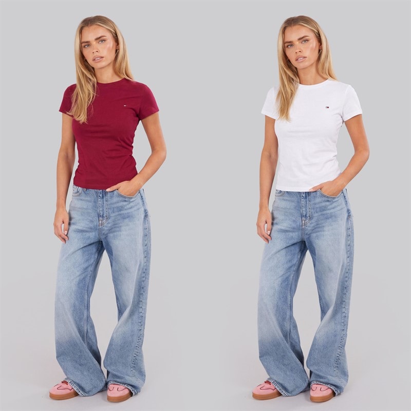 Tommy Jeans Womens Two Pack T-Shirts Ecru/Lavish Cerise - Image 3