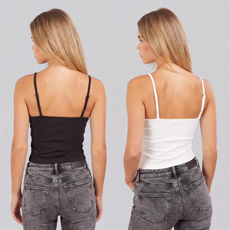 Tommy Jeans Womens Two Pack Essential Vests Ecru/Black - Image 2