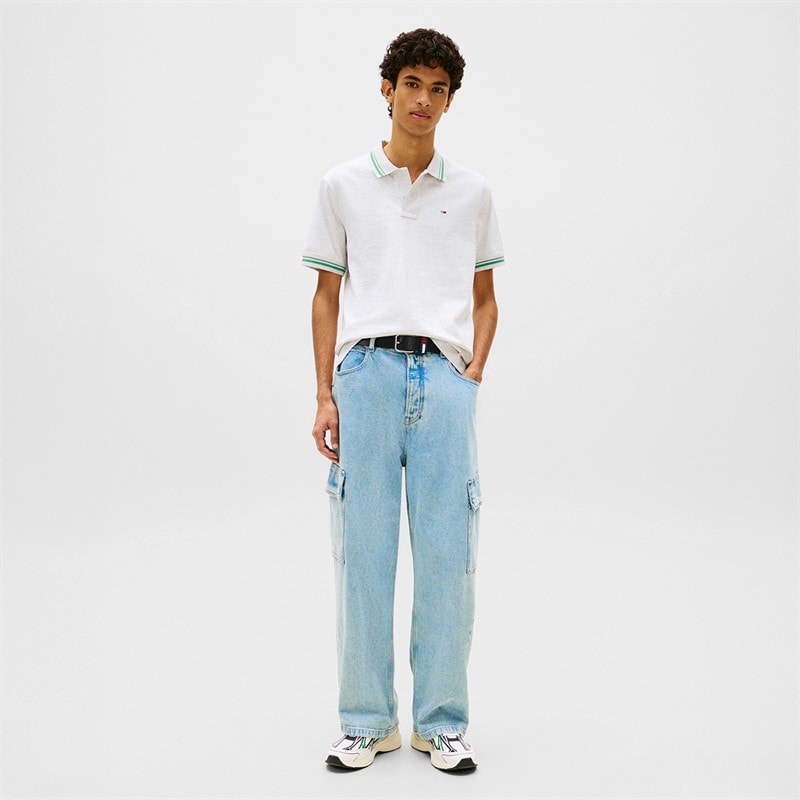 Tommy Jeans Mens Tipped Polo Shirt Ice Grey Heather - Image 2