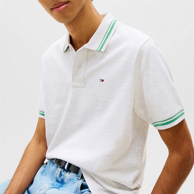 Tommy Jeans Mens Tipped Polo Shirt Ice Grey Heather - Image 4