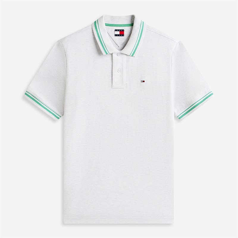 Tommy Jeans Mens Tipped Polo Shirt Ice Grey Heather - Image 5