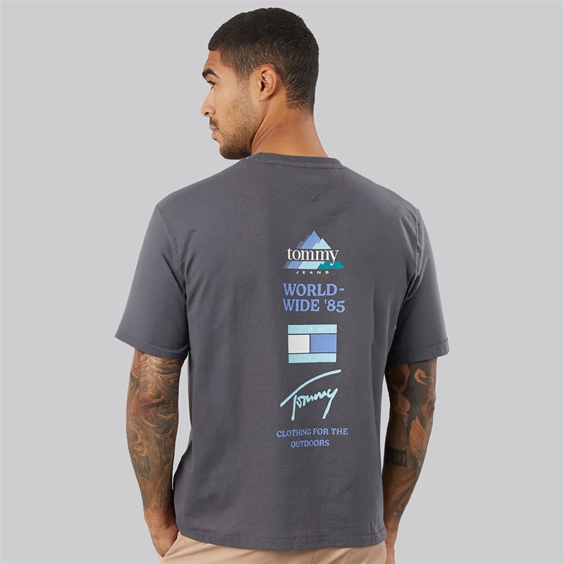 Tommy Jeans Mens Peaks Back Print T-Shirt Washed Black - Image 3