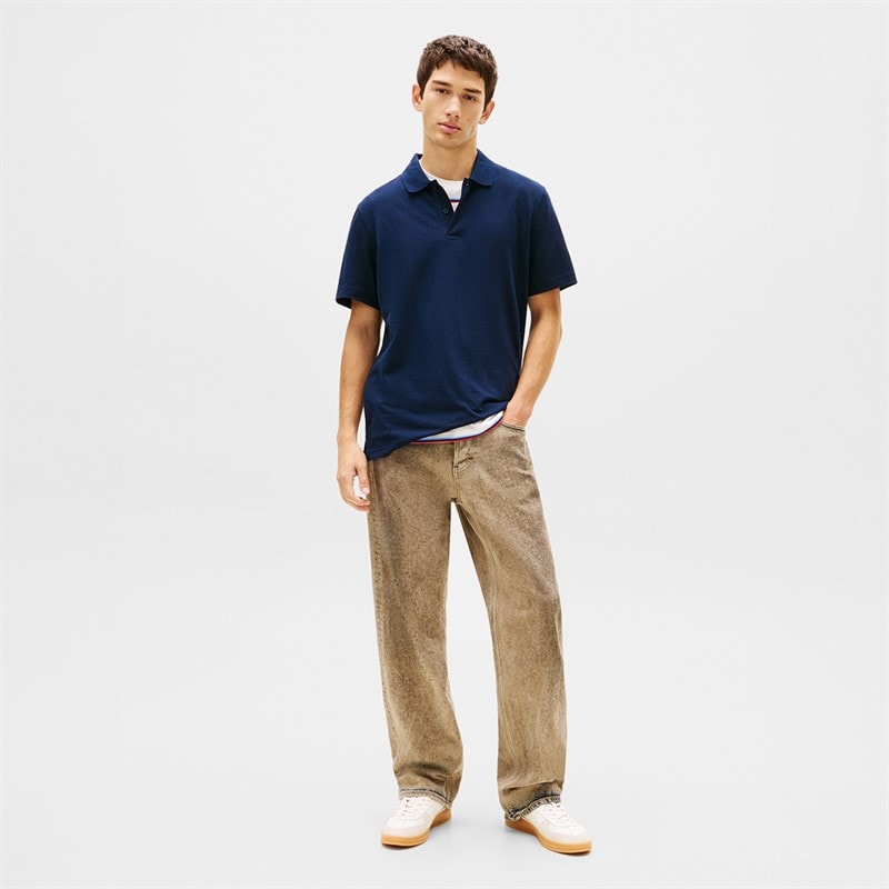 Tommy Jeans Mens Reg Waffle Polo Shirt Dark Night Navy - Image 2