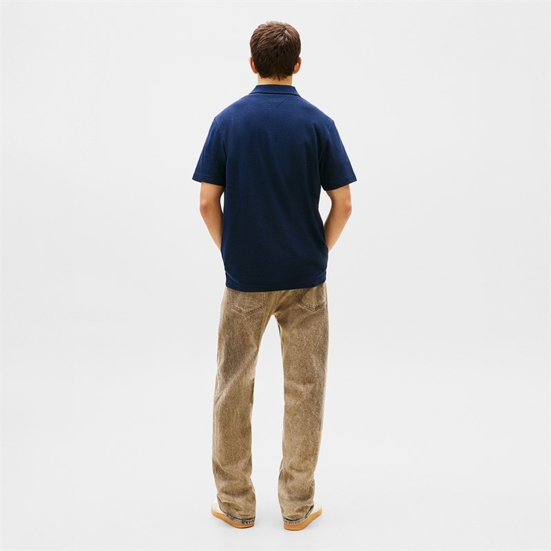 Tommy Jeans Mens Reg Waffle Polo Shirt Dark Night Navy - Image 3