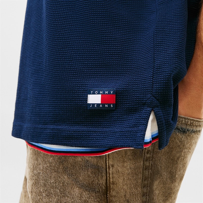 Tommy Jeans Mens Reg Waffle Polo Shirt Dark Night Navy - Image 4