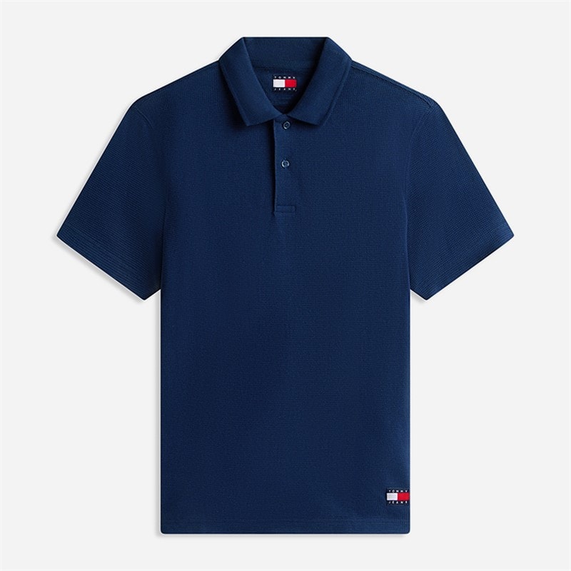 Tommy Jeans Mens Reg Waffle Polo Shirt Dark Night Navy - Image 5