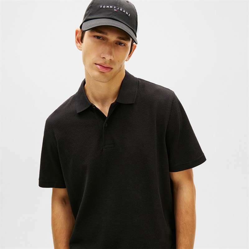 Tommy Jeans Mens Reg Waffle Polo Shirt Black - Image 4