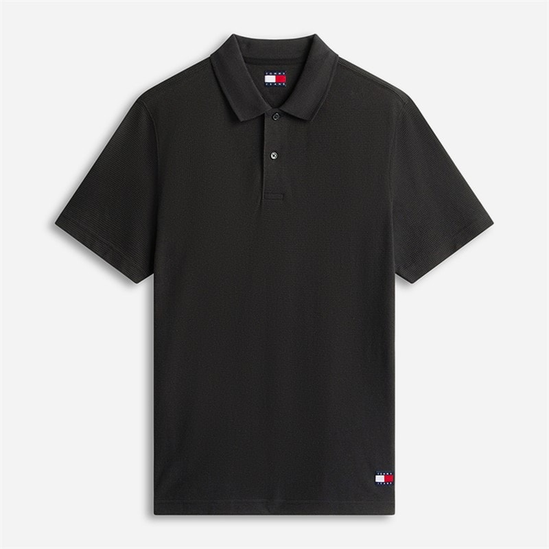 Tommy Jeans Mens Reg Waffle Polo Shirt Black - Image 5