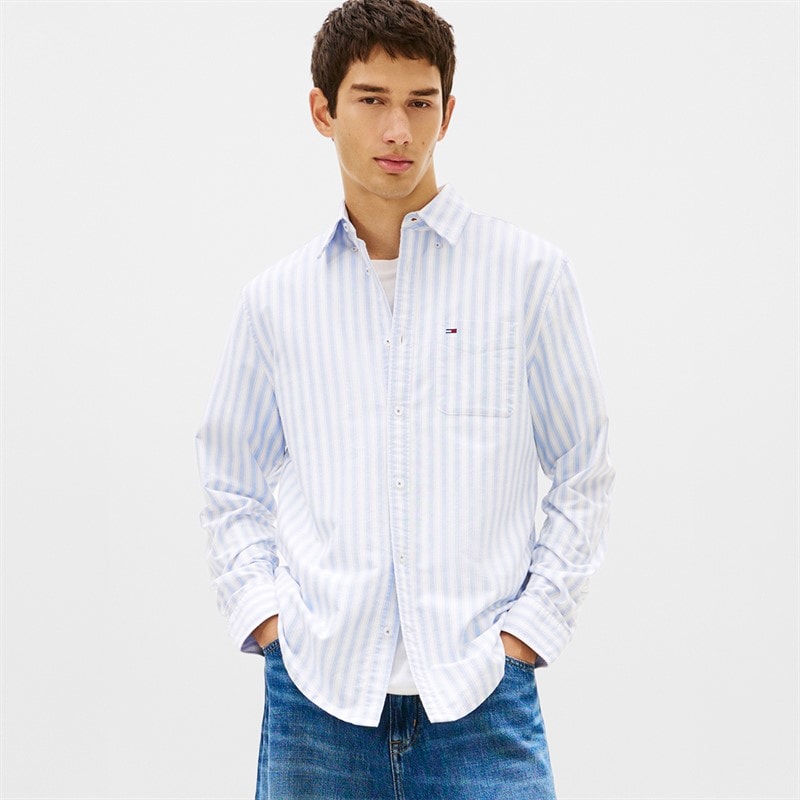 Tommy Jeans Mens Stripe Oxford Long Sleeve Shirt Blue Twilight Stripe