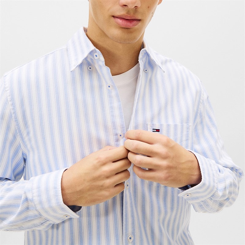 Tommy Jeans Mens Stripe Oxford Long Sleeve Shirt Blue Twilight Stripe - Image 4