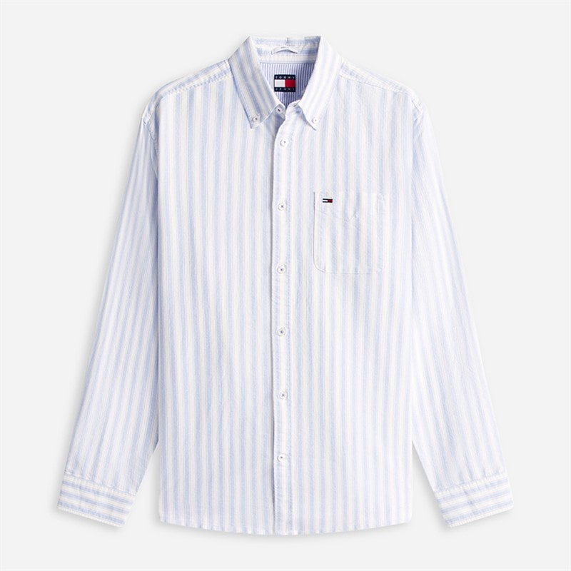 Tommy Jeans Mens Stripe Oxford Long Sleeve Shirt Blue Twilight Stripe - Image 5