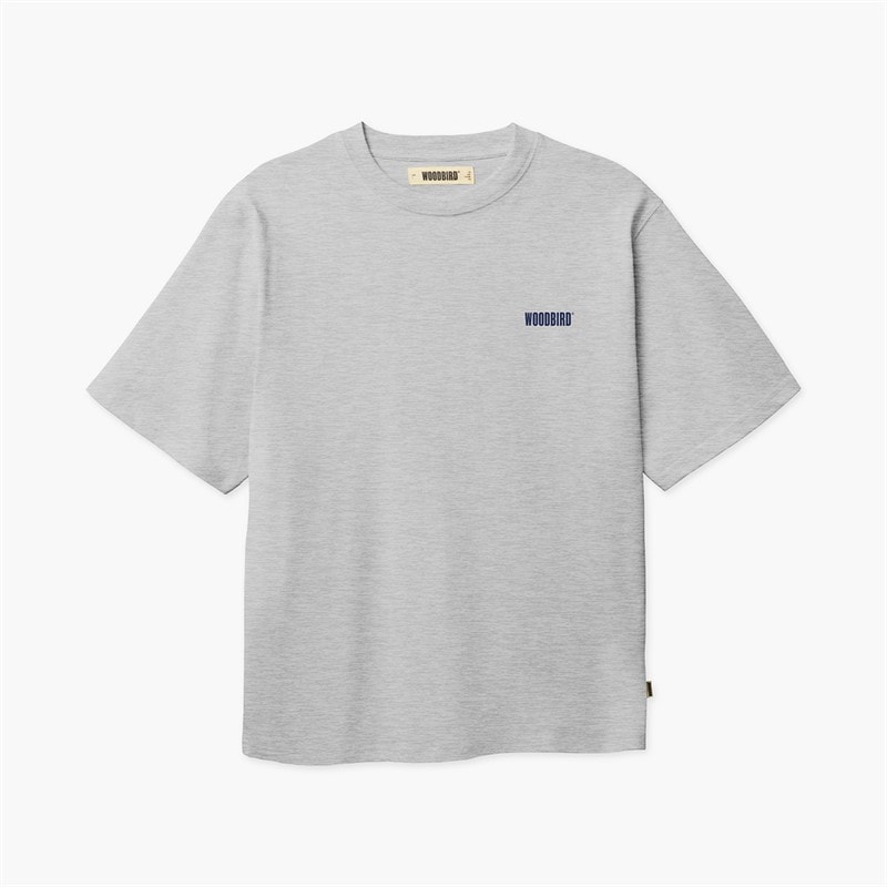 Woodbird Mens Baine Dude T-Shirt Light Grey Melange - Image 2
