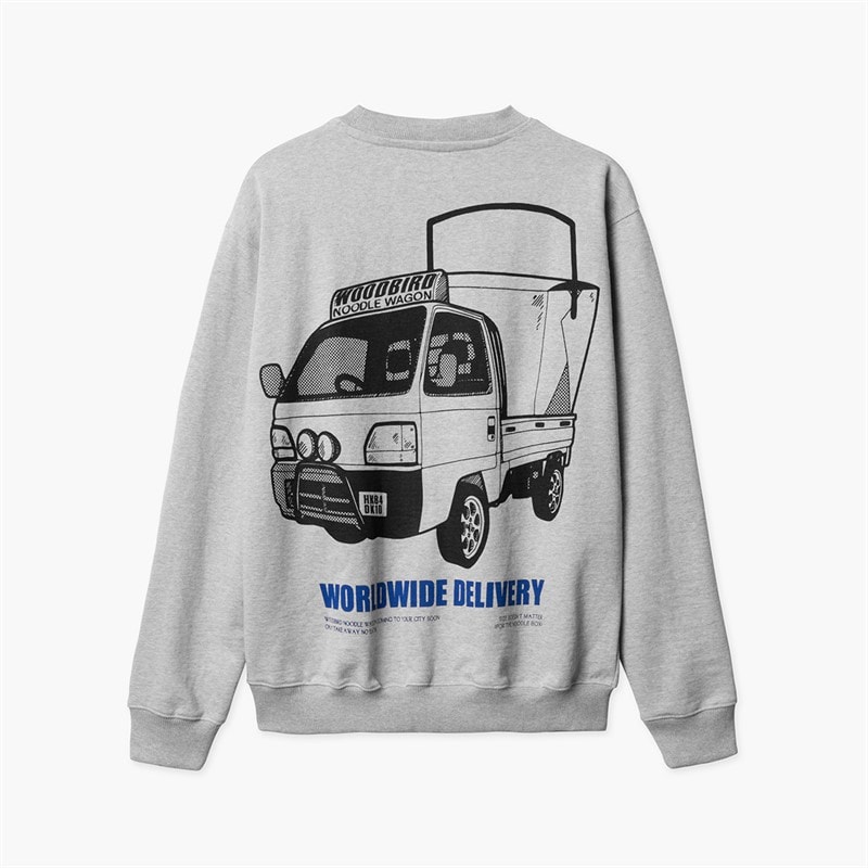 Woodbird Mens Cane Truck Crew Neck Sweatshirt Light Grey Melange