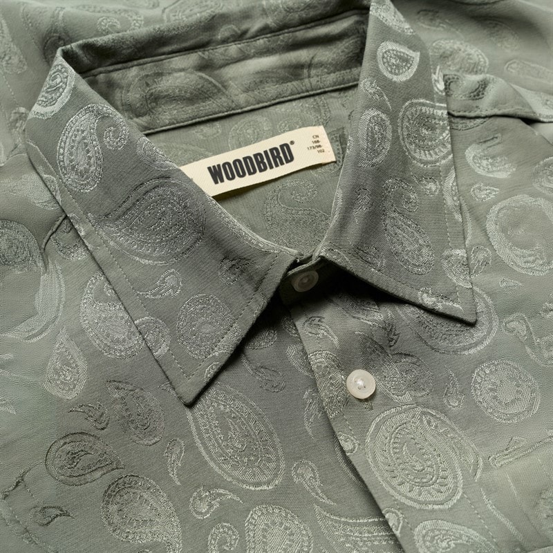 Woodbird Mens Buzo Paisley Shirt Grey Green Grey-Green - Image 3