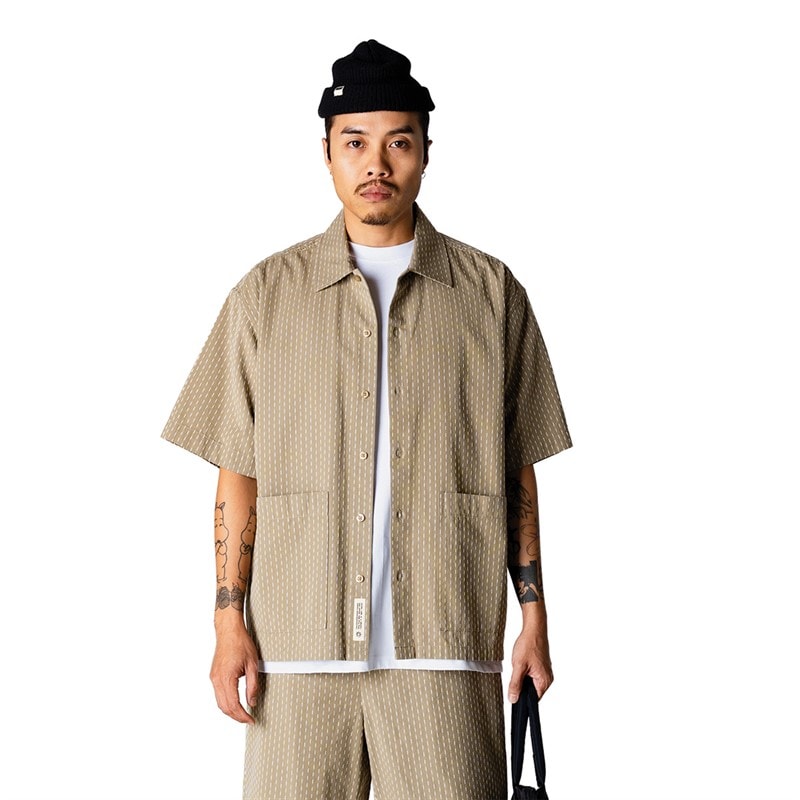 Woodbird Mens Wang Shiko Shirt Stone - Image 1