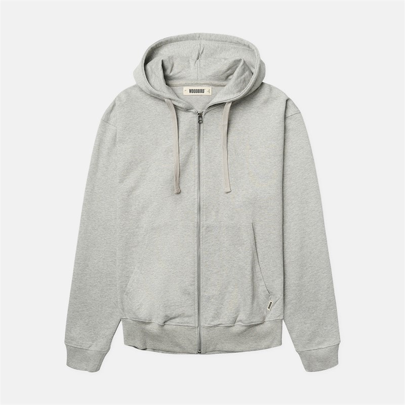 Woodbird Mens Fuji Base Zip Hoodie Light Grey Melange - Image 1