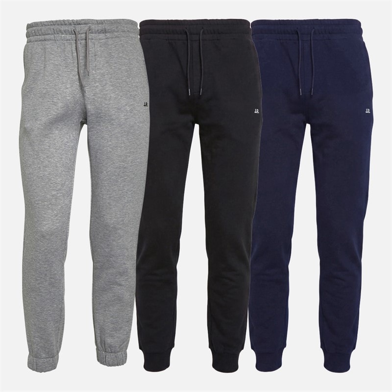 JJ REBEL Mens Three Pack Logo Sweat Pants Light Grey Marl/Sky Captain/Black