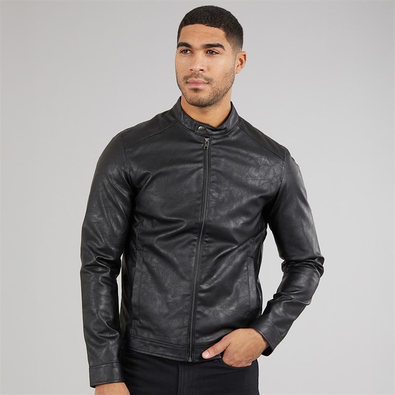 JJ REBEL Mens Caleb PU Jacket Black