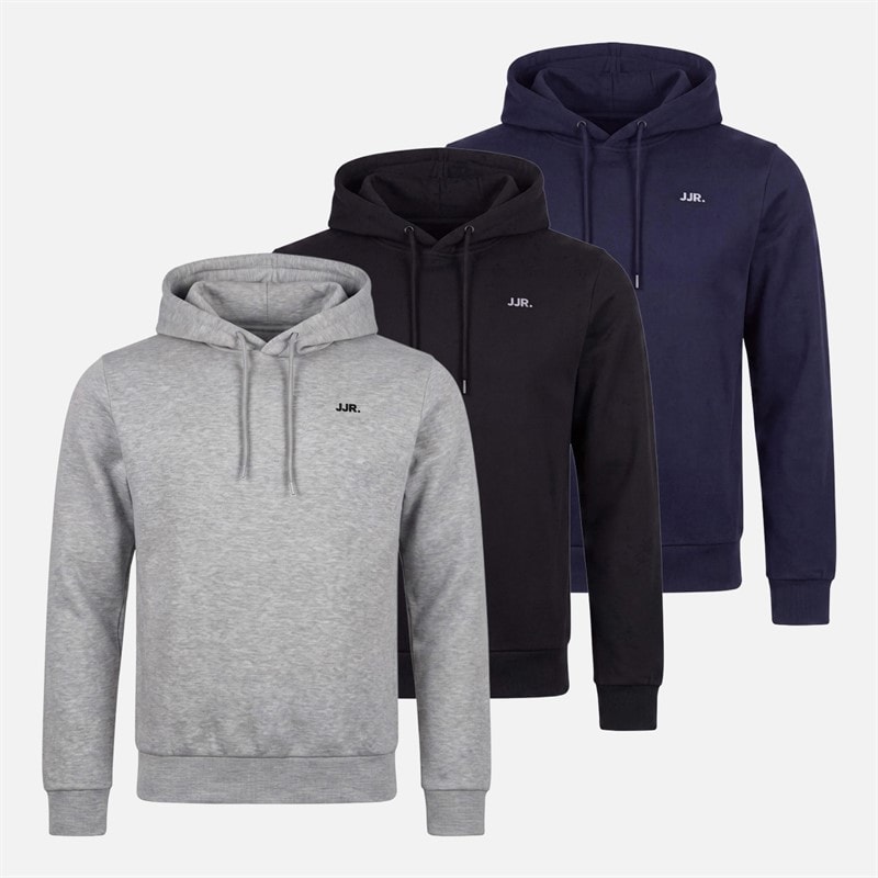 JJ REBEL Mens Three Pack Logo Hoodies Light Grey Marl/Sky Captain/Black