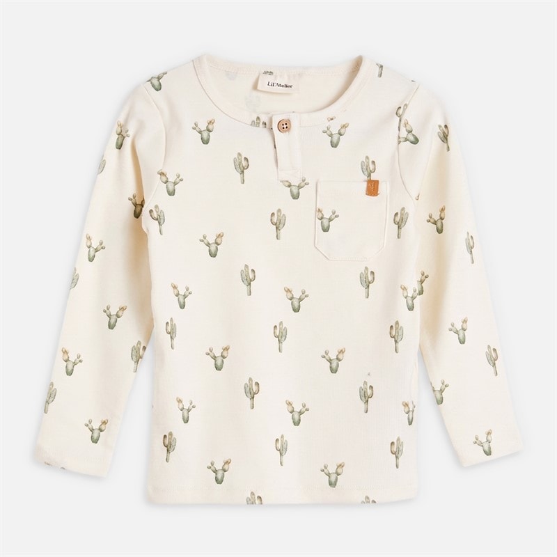 Lil' Atelier Boys Layo Cactus Long Sleeve Top Coconut Milk