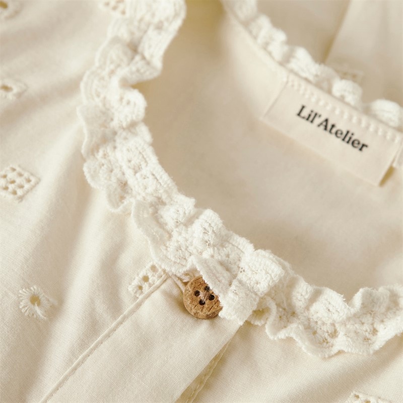 Lil' Atelier Girls Flores Short Sleeve Dress Coconut Milk - Image 3