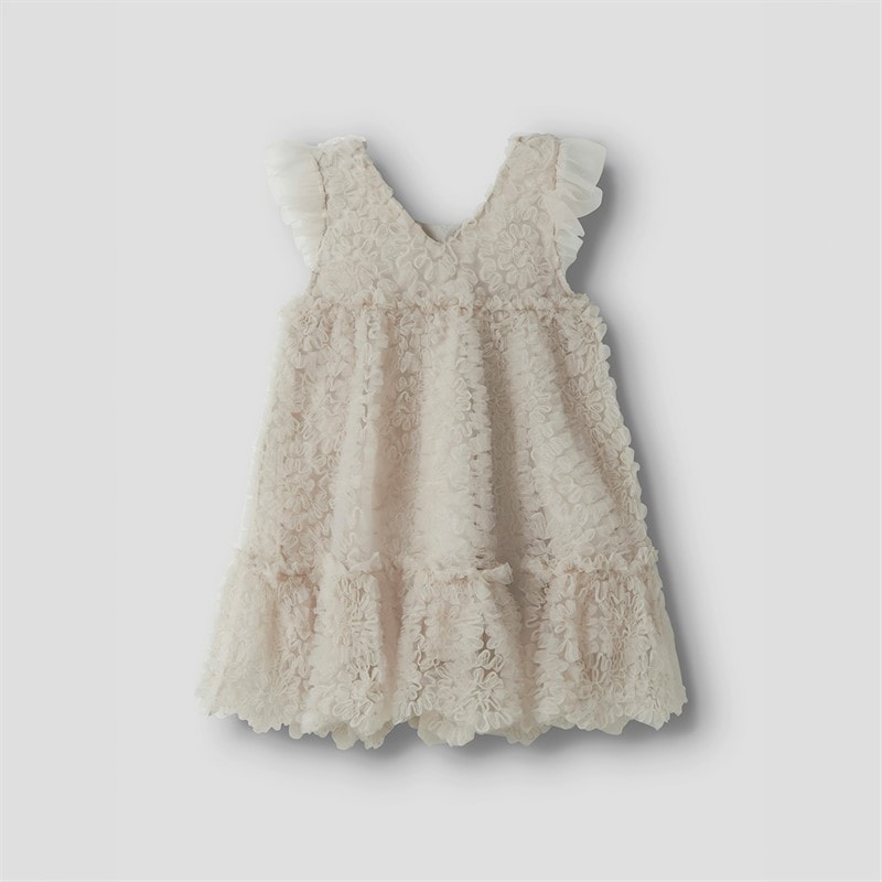 Lil' Atelier Girls Fauna Tulle Dress Pumice Stone - Image 2