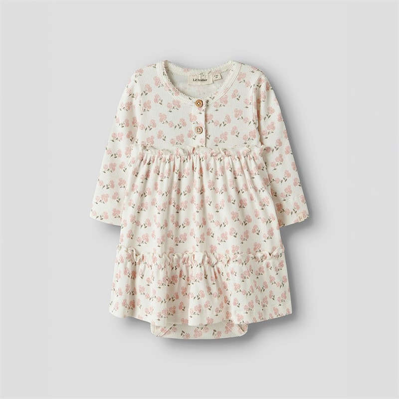Lil' Atelier Girls Gago Long Sleeve Dress Coconut Milk