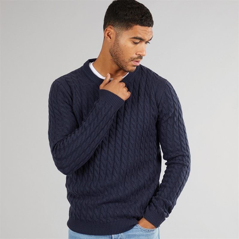 Avant Garde Mens Cable Crew Neck Jumper Navy - Image 1