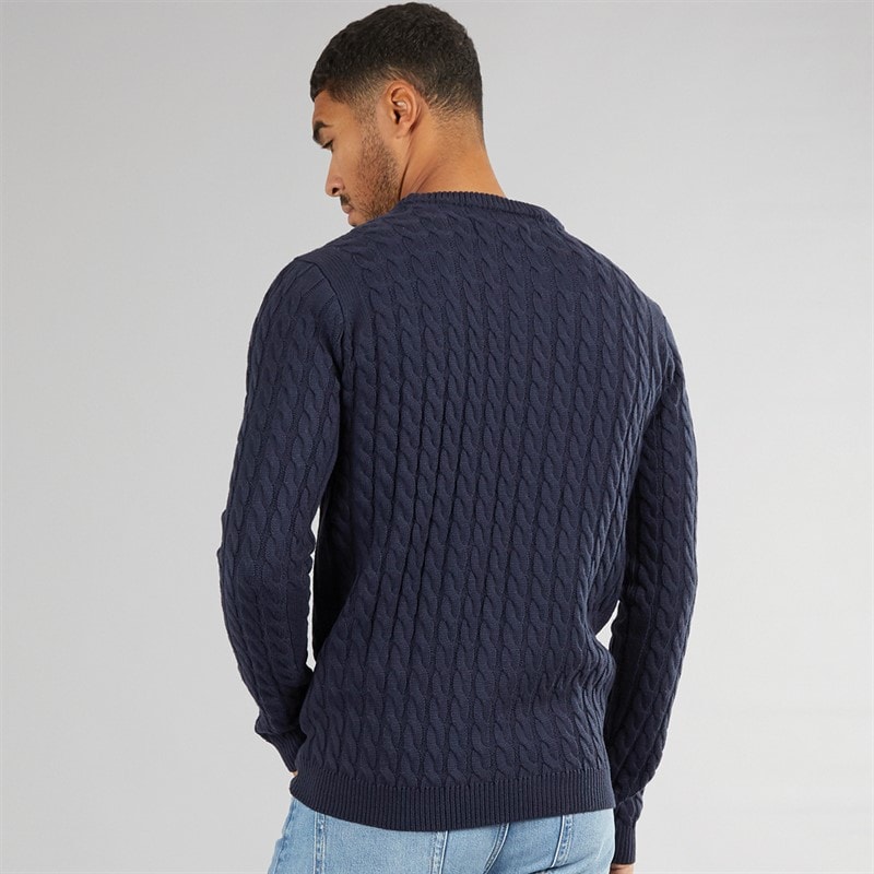 Avant Garde Mens Cable Crew Neck Jumper Navy - Image 2