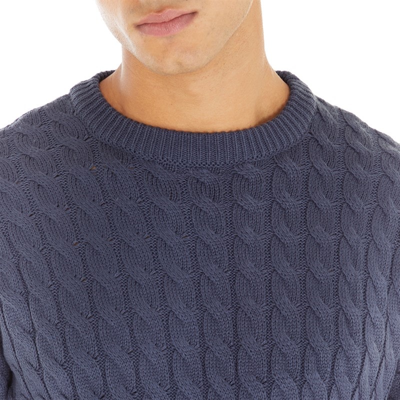 Avant Garde Mens Cable Crew Neck Jumper Navy - Image 3