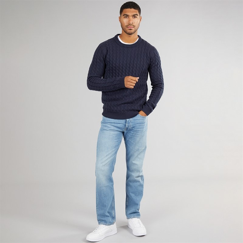 Avant Garde Mens Cable Crew Neck Jumper Navy - Image 4