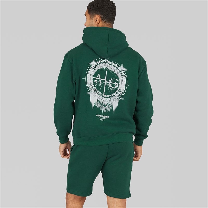 Avant Garde Mens Fausser Hoodie And Shorts Set Emerald - Image 2