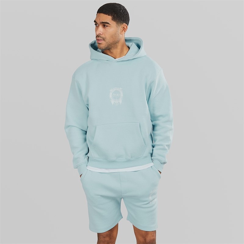 Avant Garde Mens Fausser Hoodie And Shorts Set Skyblue