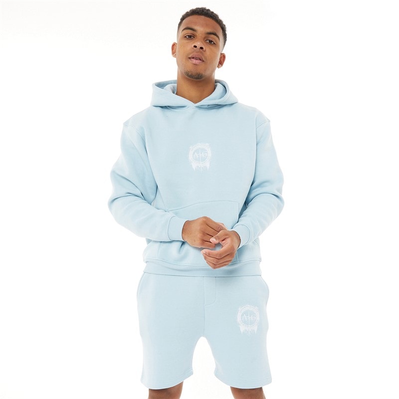 Avant Garde Mens Fausser Hoodie And Shorts Set Skyblue - Image 3