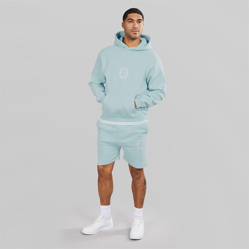 Avant Garde Mens Fausser Hoodie And Shorts Set Skyblue - Image 4