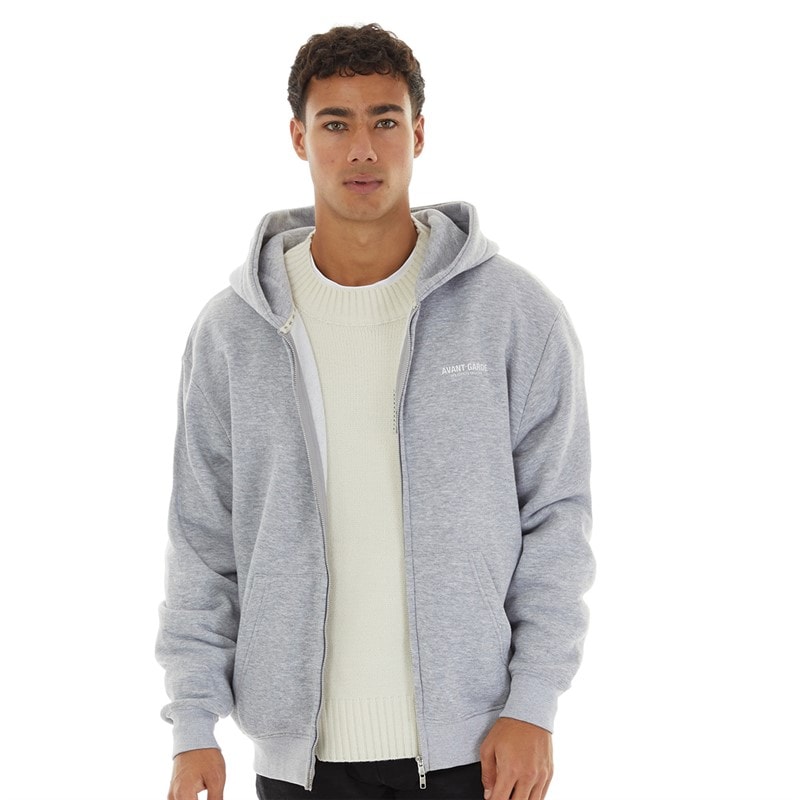 Avant Garde Mens Zip Hoodie Light Grey Marl - Image 3