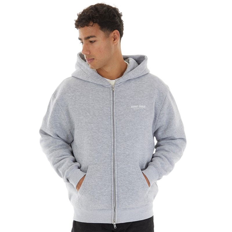 Avant Garde Mens Zip Hoodie Light Grey Marl - Image 5