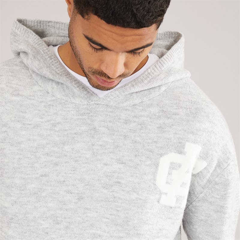 Avant Garde Mens AG Brushed Knit Hoodie Light Grey Marl - Image 3