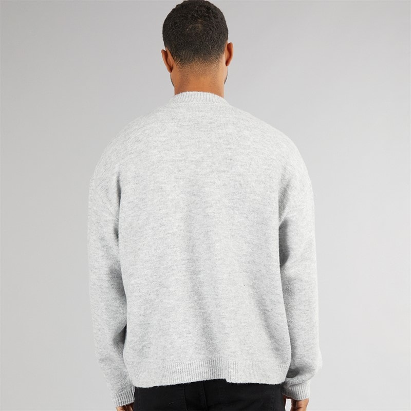 Avant Garde Mens Hearts Knitted Crew Neck Jumper Light Grey Marl - Image 2