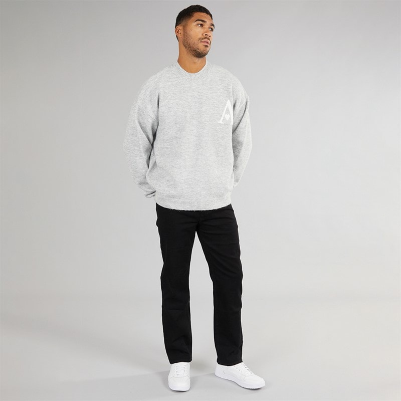 Avant Garde Mens Hearts Knitted Crew Neck Jumper Light Grey Marl - Image 3