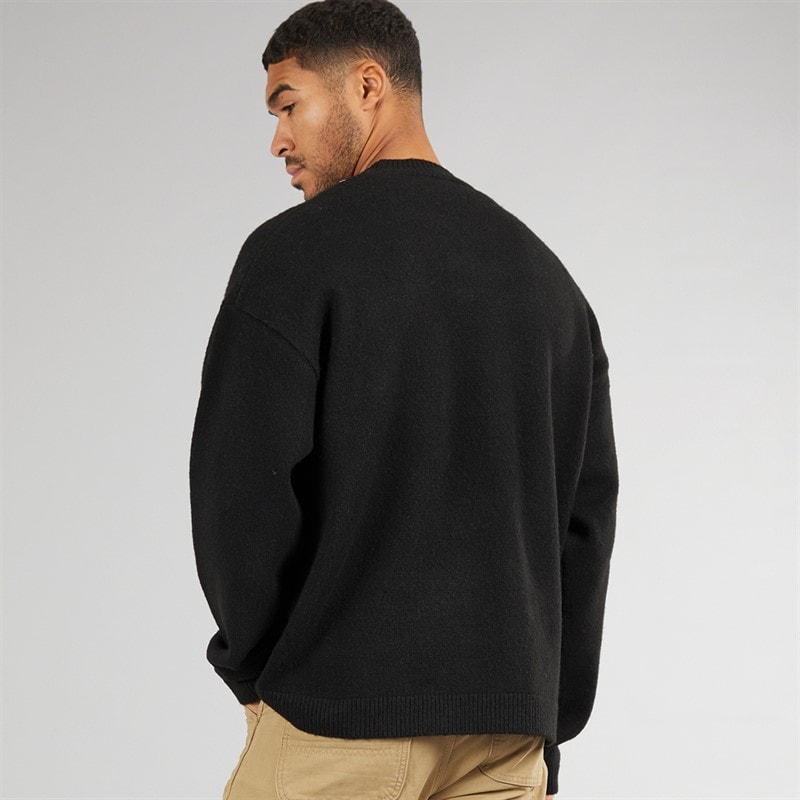 Avant Garde Mens Hearts Knitted Crew Neck Jumper Black - Image 2