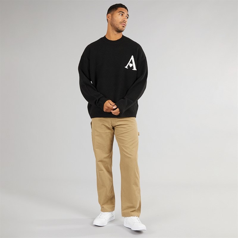 Avant Garde Mens Hearts Knitted Crew Neck Jumper Black - Image 3
