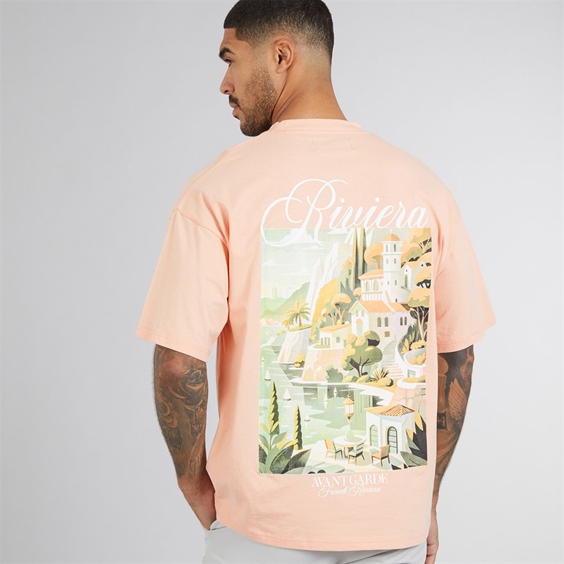 Avant Garde Mens Scape T-Shirt Salmon - Image 3