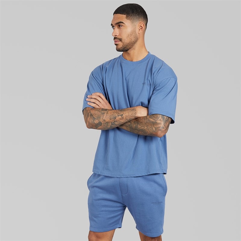Avant Garde Mens Creatives T-Shirt And Shorts Set Indigo Blue