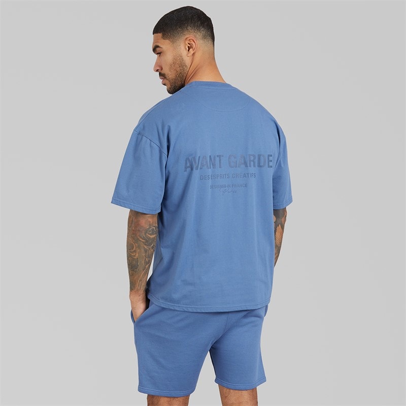 Avant Garde Mens Creatives T-Shirt And Shorts Set Indigo Blue - Image 2