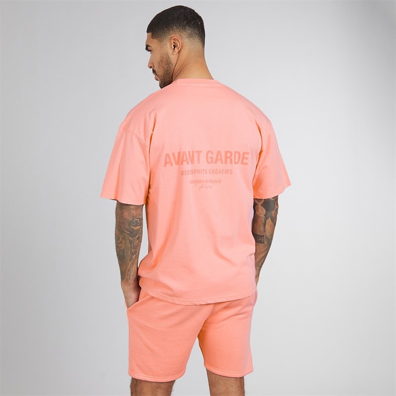Avant Garde Mens Creatives T-Shirt And Shorts Set Coral - Image 2