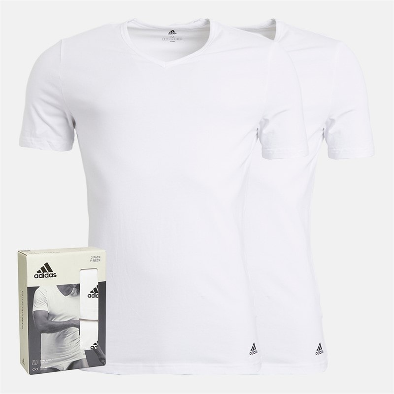 adidas Mens Active Flex Cotton Two Pack V-Neck T-Shirts White - Image 1